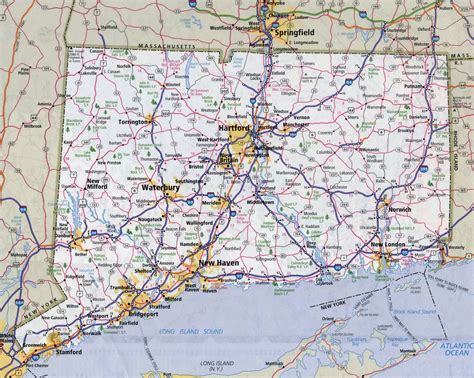 Large detailed map of Connecticut with cities and towns.